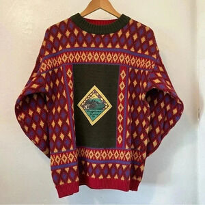 VTG‎ 90s Non-Stop Multicolor Geometric Grandpa Core Knit Pullover Sweater Sz L